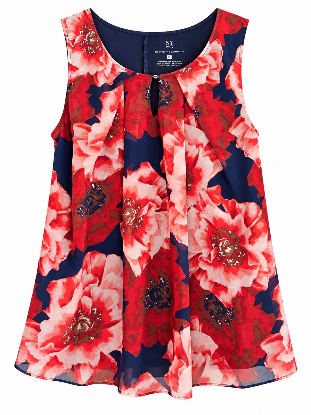 New York & Company Navy and Red Floral Women's Sleeveless Top